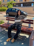 DAXUEN layered striped henley graphic tee — model photo