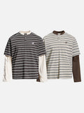 DAXUEN layered striped henley graphic tee