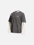 DAXUEN layered striped henley graphic tee
