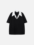 DAXUEN Layered oversized V-neck top with contrasting collar