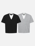 DAXUEN Men's layered V-neck short sleeve T-shirt