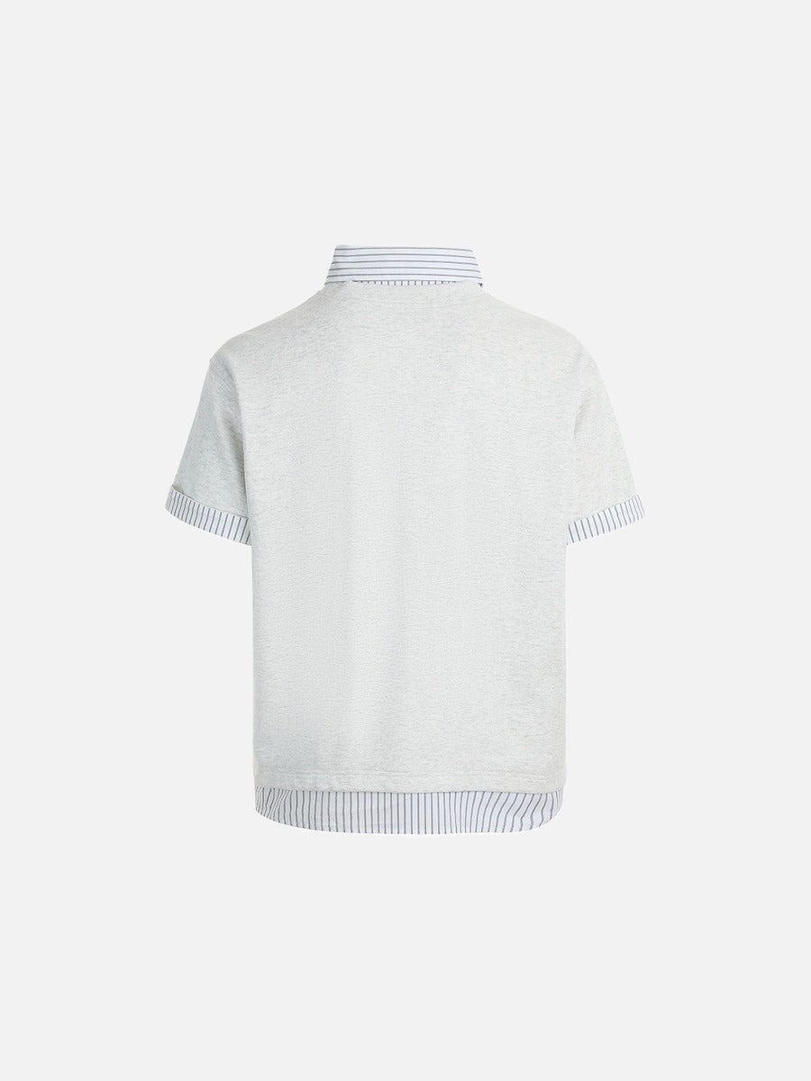 DAXUEN Layered V-neck short sleeve top with striped inner shirt