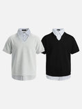 DAXUEN Layered V-neck short sleeve top with striped inner shirt