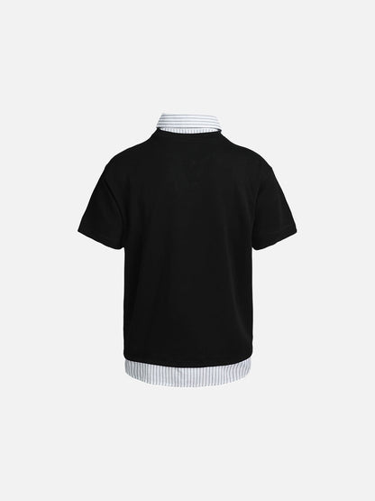 DAXUEN Layered V-neck short sleeve top with striped inner shirt