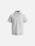 DAXUEN Layered V-neck short sleeve top with striped inner shirt