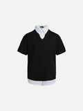 DAXUEN Layered V-neck short sleeve top with striped inner shirt