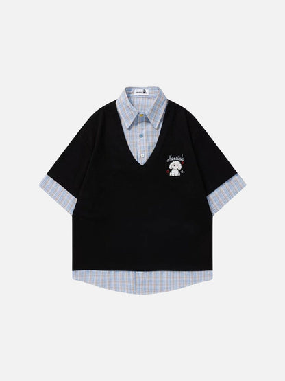 DAXUEN Layered waffle knit and plaid top