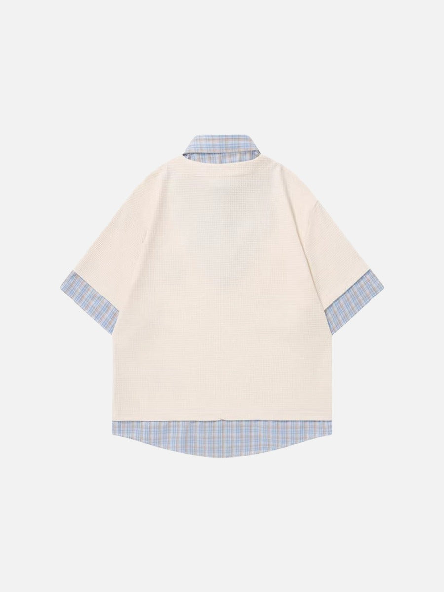DAXUEN Layered waffle knit and plaid top