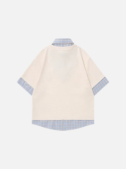 DAXUEN Layered waffle knit and plaid top