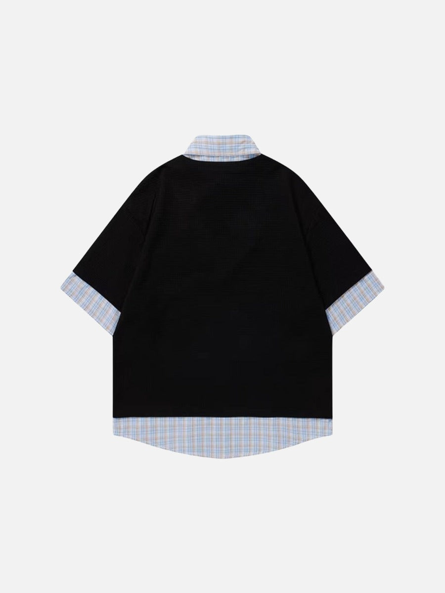 DAXUEN Layered waffle knit and plaid top