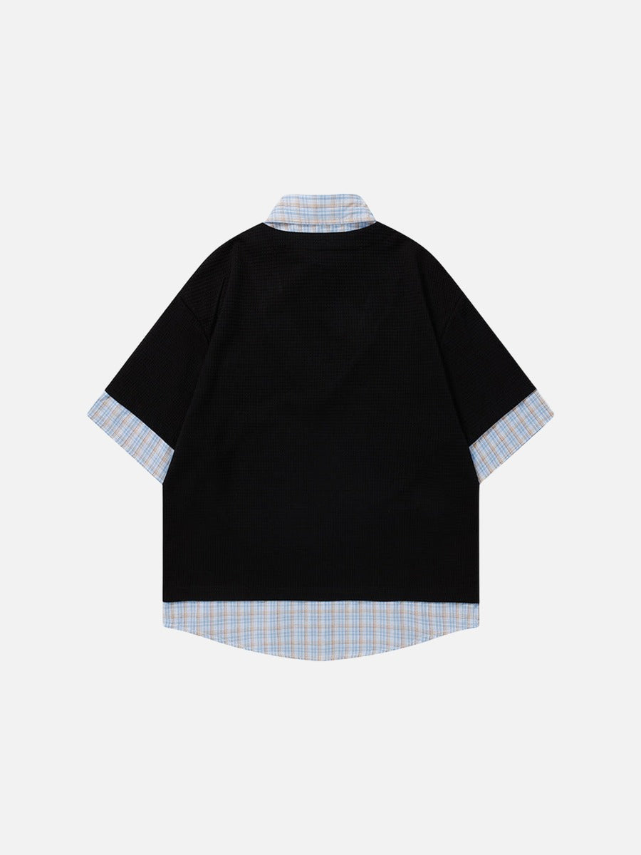 DAXUEN Layered waffle knit and plaid top