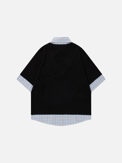 DAXUEN Layered waffle knit and plaid top