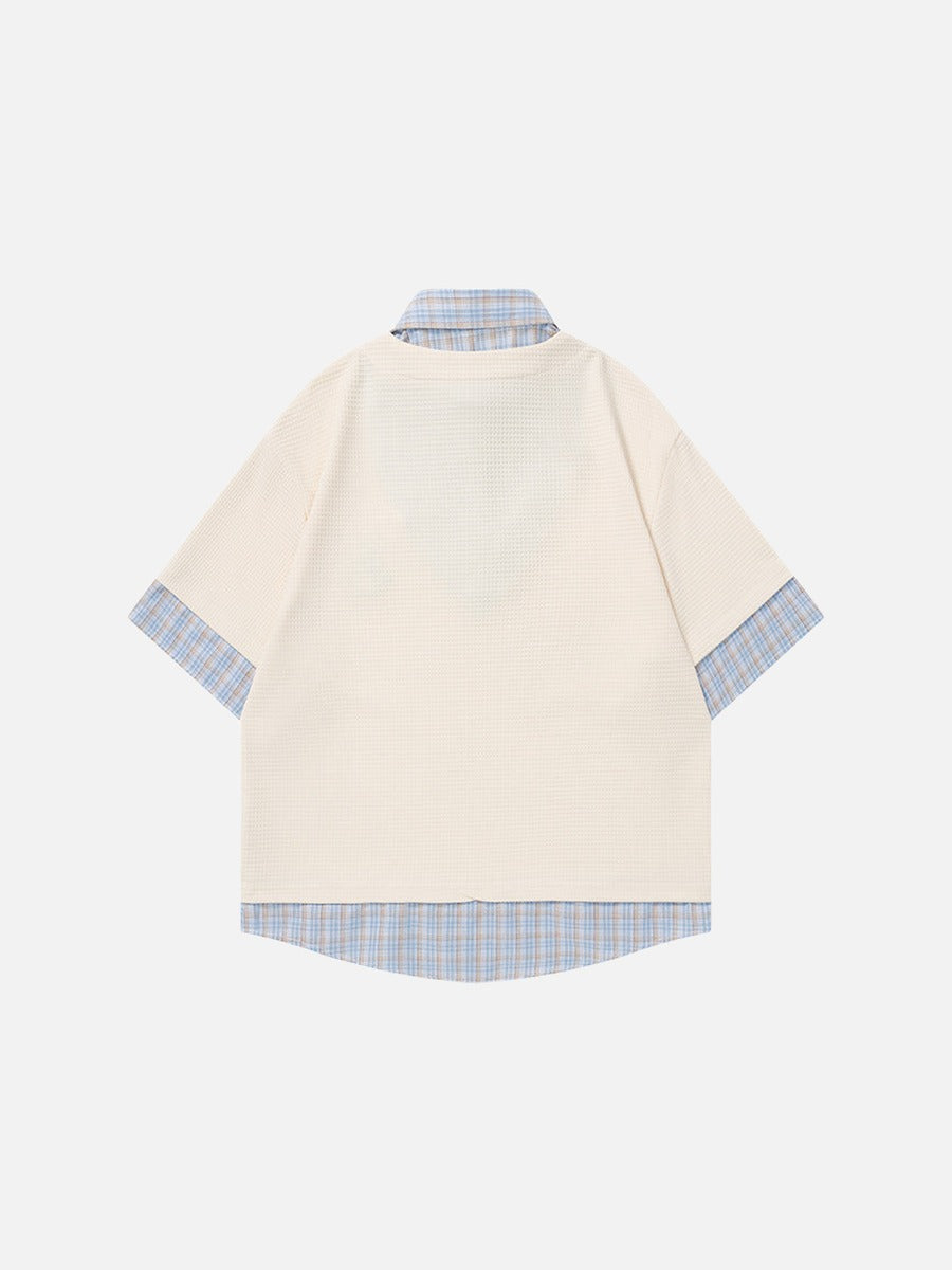 DAXUEN Layered waffle knit and plaid top