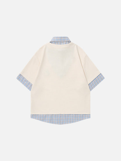 DAXUEN Layered waffle knit and plaid top