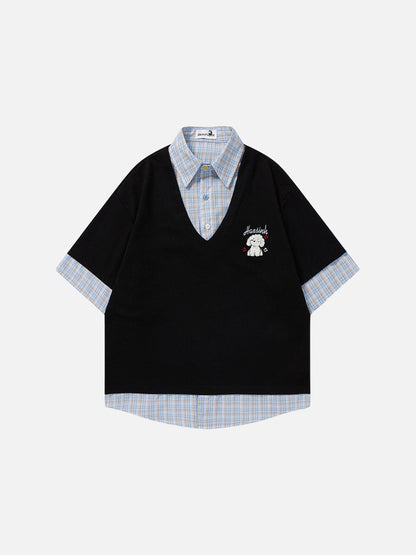 DAXUEN Layered waffle knit and plaid top