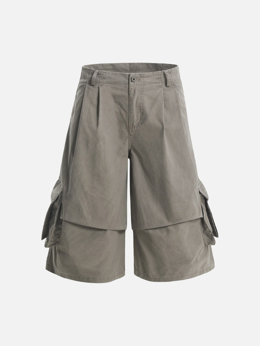 DAXUEN Layered wide-leg cargo shorts in olive-grey