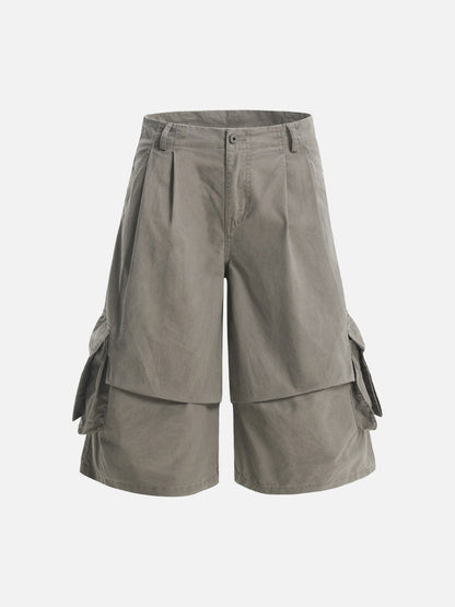 DAXUEN Layered wide-leg cargo shorts in olive-grey