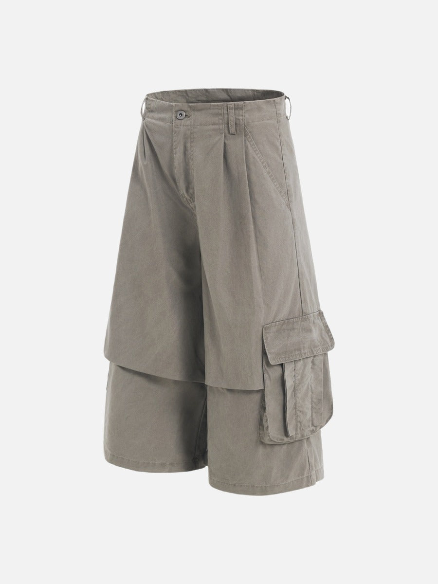 DAXUEN Layered wide-leg cargo shorts in olive-grey
