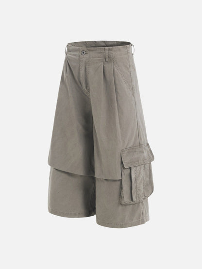 DAXUEN Layered wide-leg cargo shorts in olive-grey