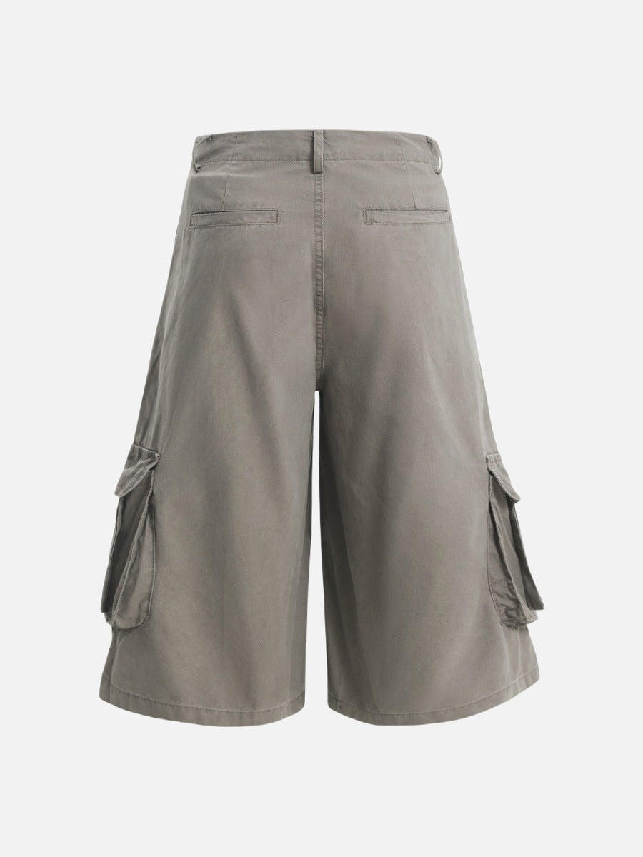 DAXUEN Layered wide-leg cargo shorts in olive-grey