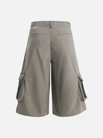 DAXUEN Layered wide-leg cargo shorts in olive-grey