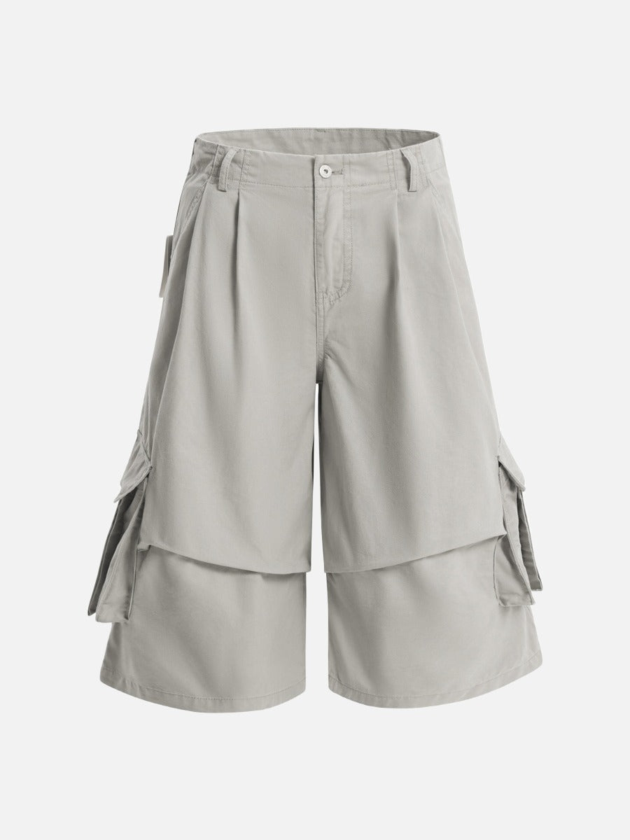 DAXUEN Layered wide-leg cargo shorts in olive-grey