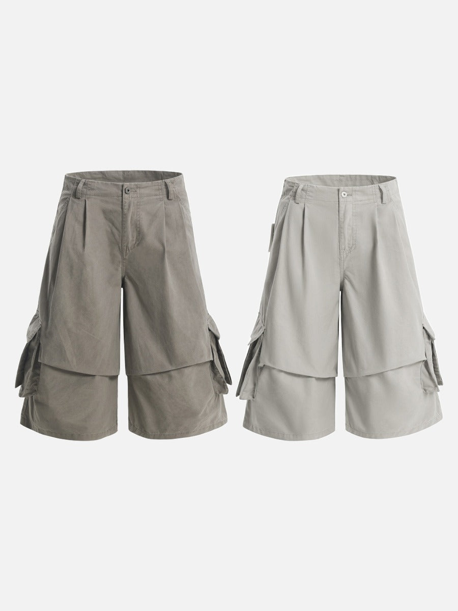 DAXUEN Layered wide-leg cargo shorts in olive-grey