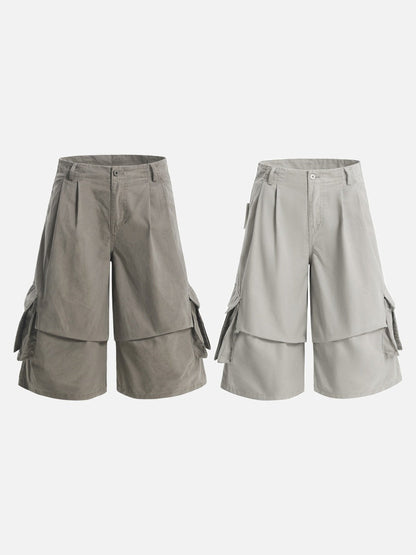 DAXUEN Layered wide-leg cargo shorts in olive-grey