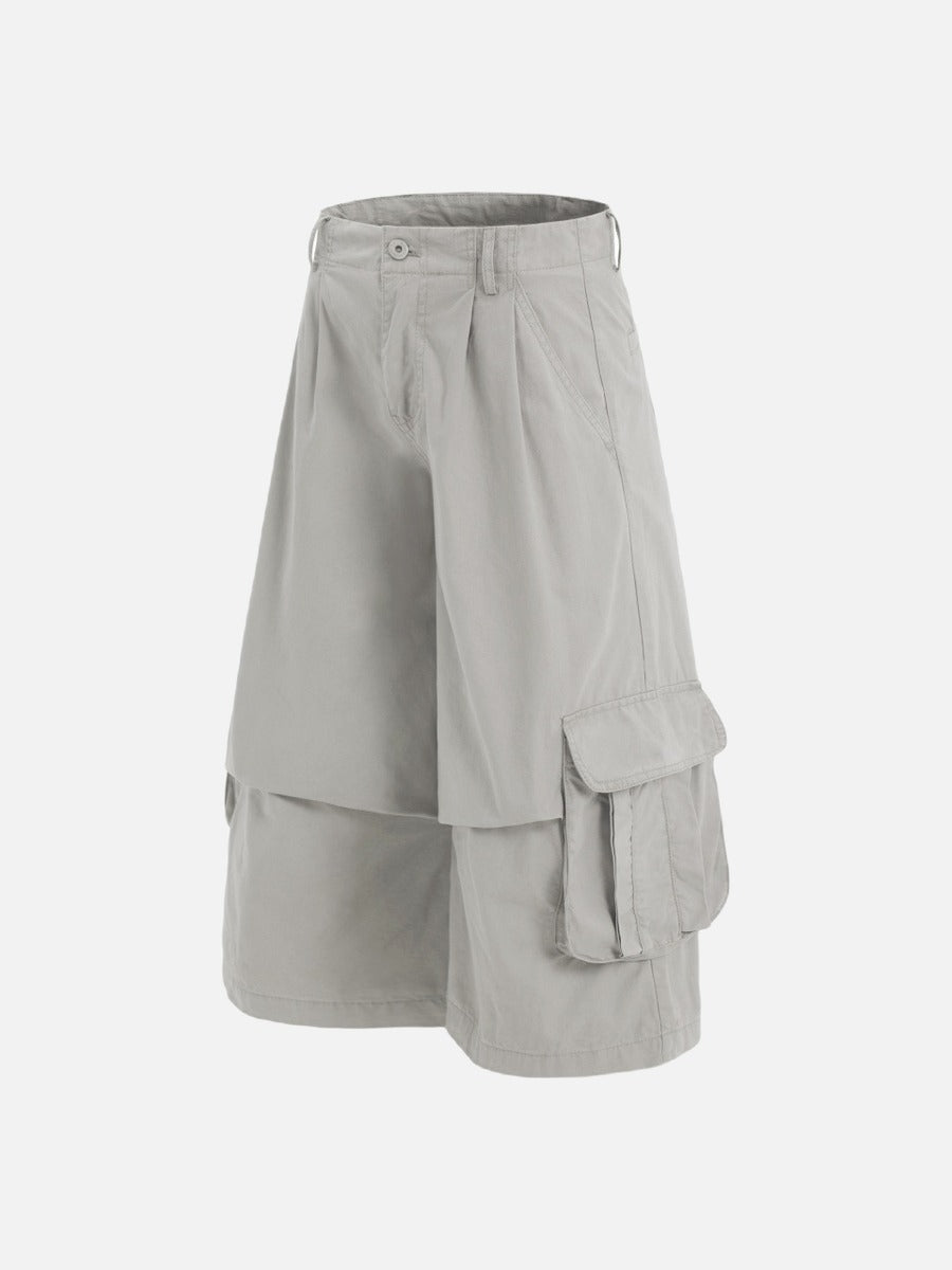 DAXUEN Layered wide-leg cargo shorts in olive-grey