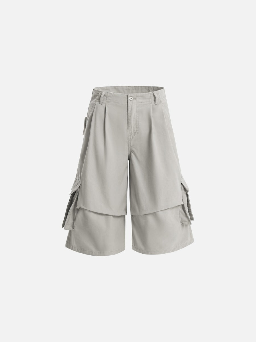DAXUEN Layered wide-leg cargo shorts in olive-grey
