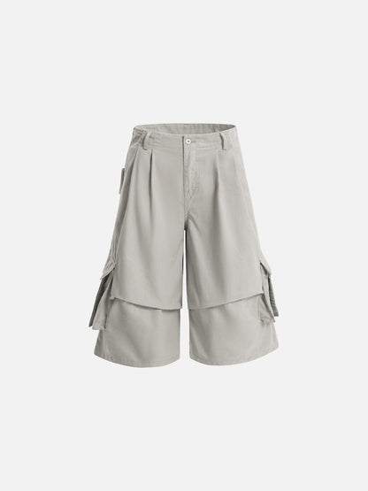 DAXUEN Layered wide-leg cargo shorts in olive-grey