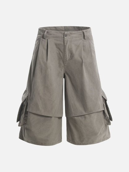 DAXUEN Layered wide-leg cargo shorts in olive-grey