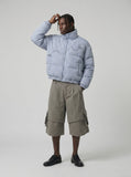 DAXUEN Layered wide-leg cargo shorts in olive-grey — model photo