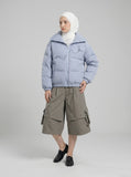 DAXUEN Layered wide-leg cargo shorts in olive-grey — model photo
