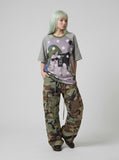 DAXUEN Oversized short-sleeved T-shirt with cat graphic — model photo
