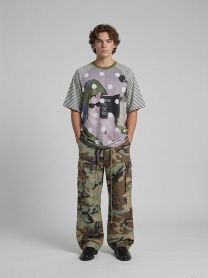 DAXUEN Oversized short-sleeved T-shirt with cat graphic — model photo