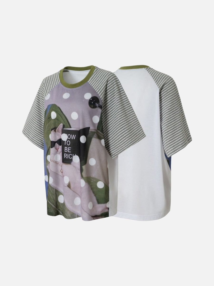 DAXUEN Oversized short-sleeved T-shirt with cat graphic