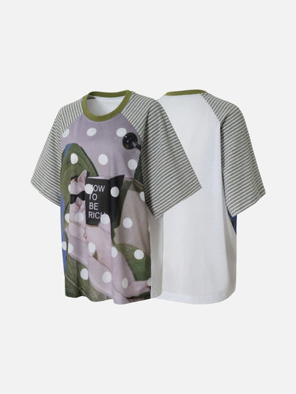 DAXUEN Oversized short-sleeved T-shirt with cat graphic