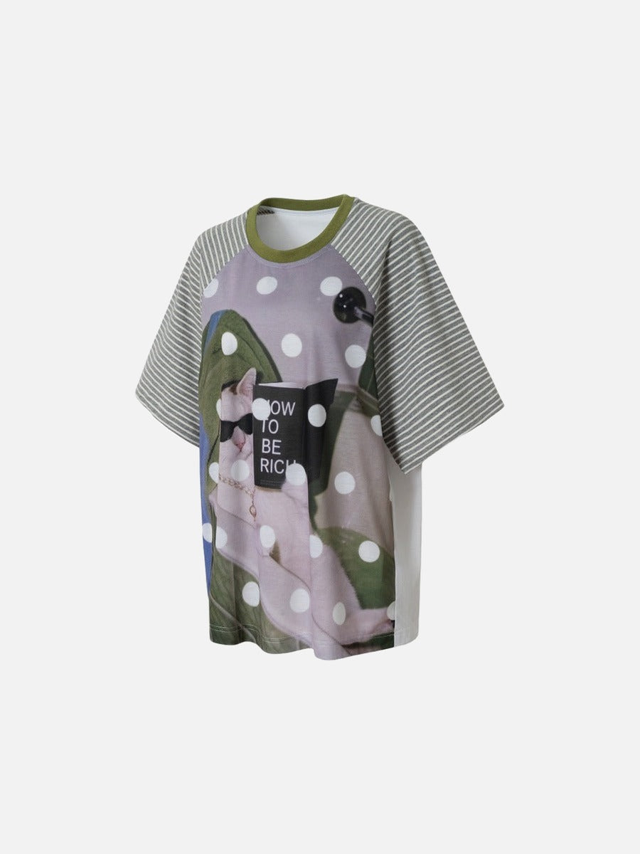 DAXUEN Oversized short-sleeved T-shirt with cat graphic
