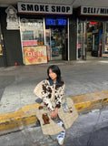 DAXUEN Short-sleeved plaid shirt with bear embroidery — model photo