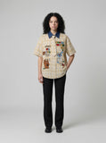 DAXUEN Short-sleeved plaid shirt with bear embroidery — model photo