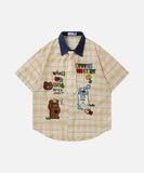 DAXUEN Short-sleeved plaid shirt with bear embroidery