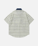 DAXUEN Short-sleeved plaid shirt with bear embroidery