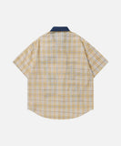 DAXUEN Short-sleeved plaid shirt with bear embroidery