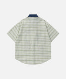 DAXUEN Short-sleeved plaid shirt with bear embroidery