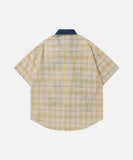 DAXUEN Short-sleeved plaid shirt with bear embroidery