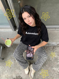 DAXUEN Oversized Geometric Logo Tee — model photo
