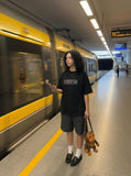 DAXUEN Leopard graphic oversized t-shirt — model photo