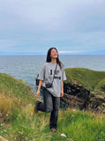 DAXUEN Leopard print graphic oversized T-shirt — model photo