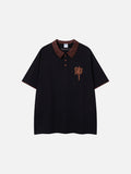 DAXUEN black oversized leopard print collar polo shirt